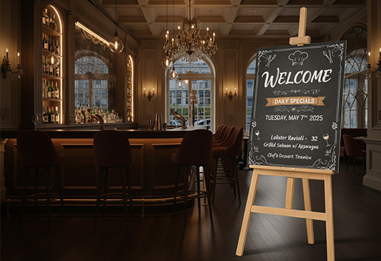 Restaurant Wooden Easel With Printed Menu Board