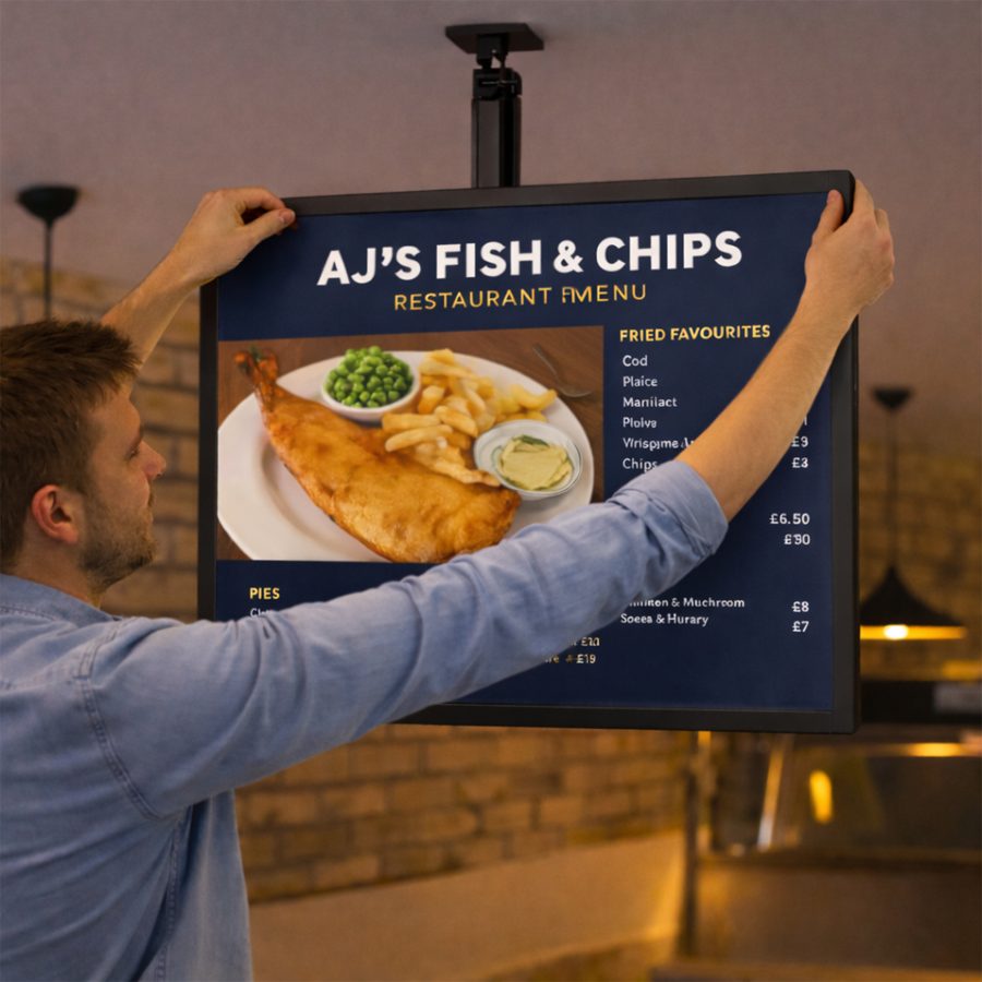 A1 Hanging Ceiling Restaurant Menu LED Sign Replacement Graphics